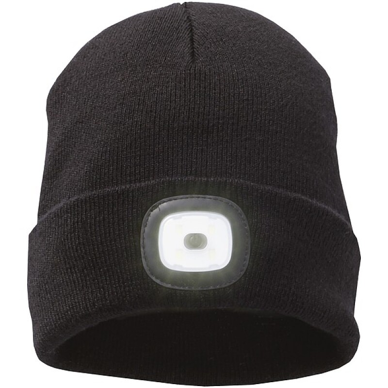 Pletená čepice s LED čelovkou, černá