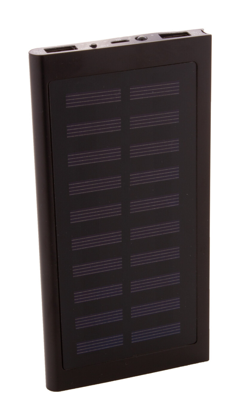 Powerbanka 4000mAh se solárním dobíjením, tělo z recyklovaného hliníku, černá