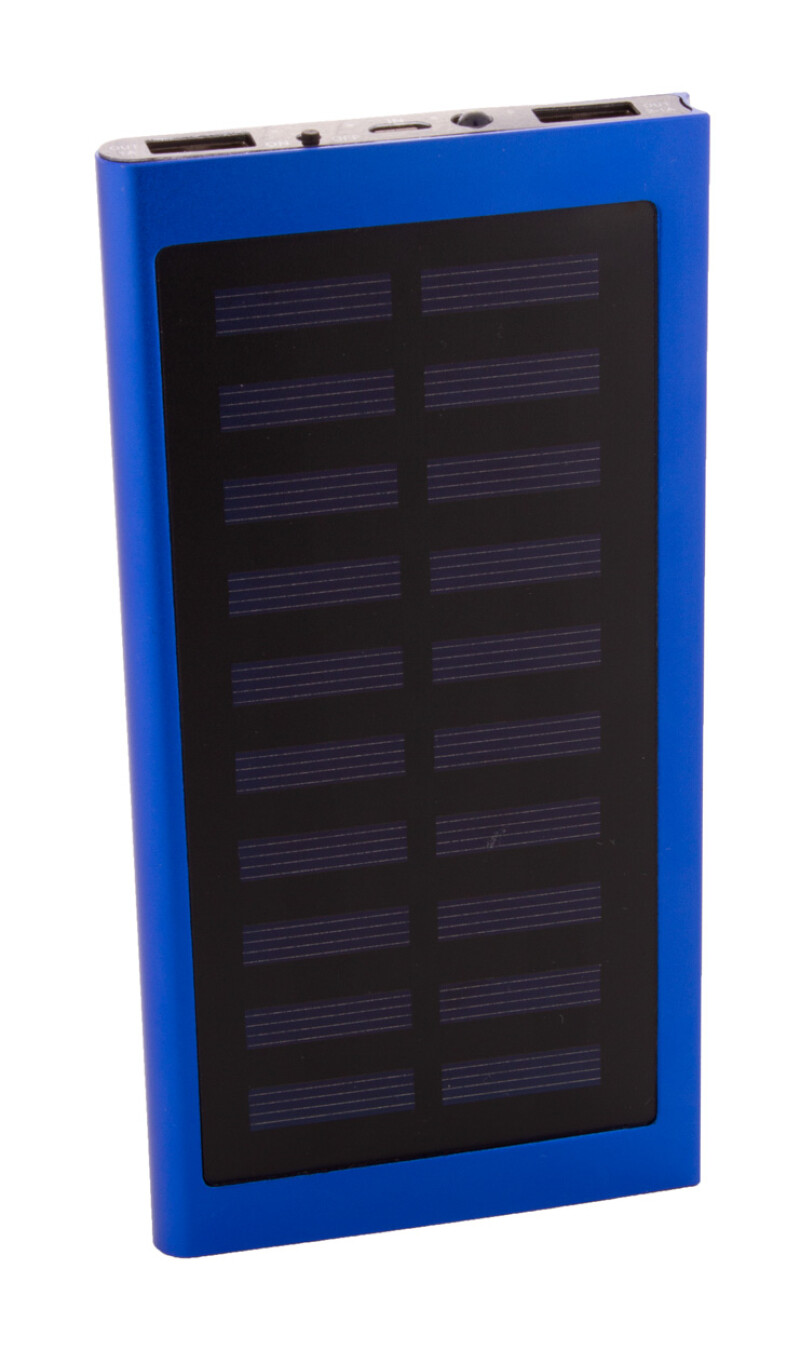 Powerbanka 4000mAh se solárním dobíjením, tělo z recyklovaného hliníku, modrá