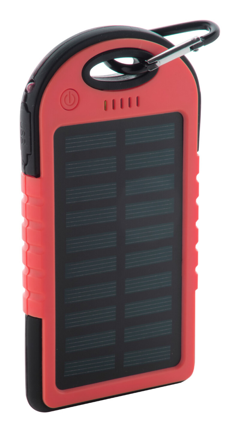 Powerbanka 4000mAh se solárním nabíjením, červená