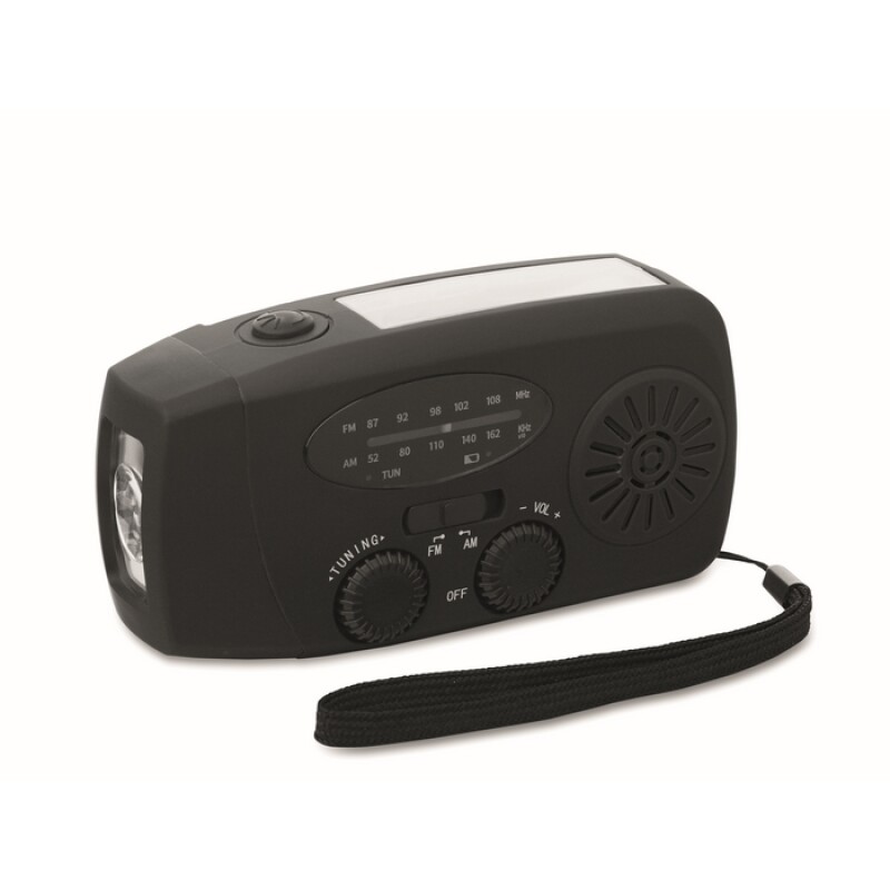 Přenosné rádio s LED svítilnou, černá