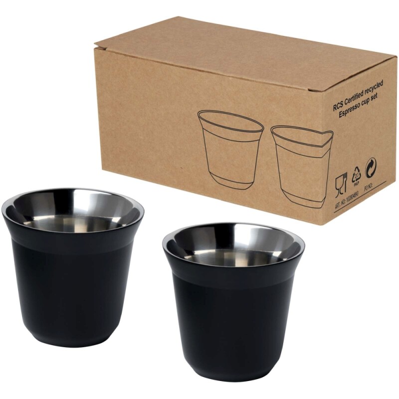 Sada 80ml šálků na espresso z nerezové oceli, černá