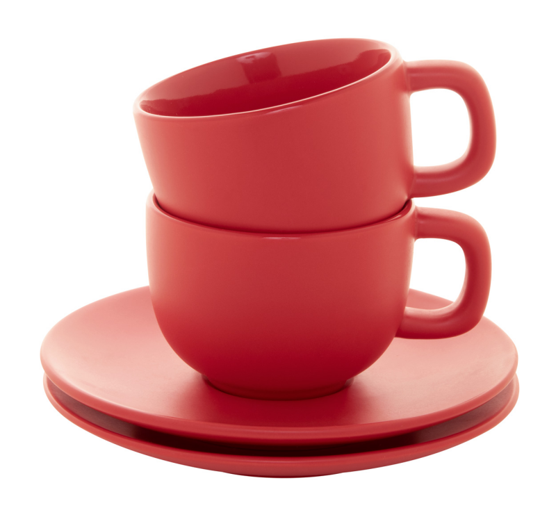 VANLION Sada 2 šálků a podšálků na cappuccino, červená