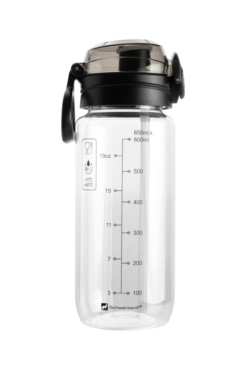 SCHWARZWOLF KARISIMBI Tritanová láhev na pití, objem 650 ml, transparentní/černé víčko