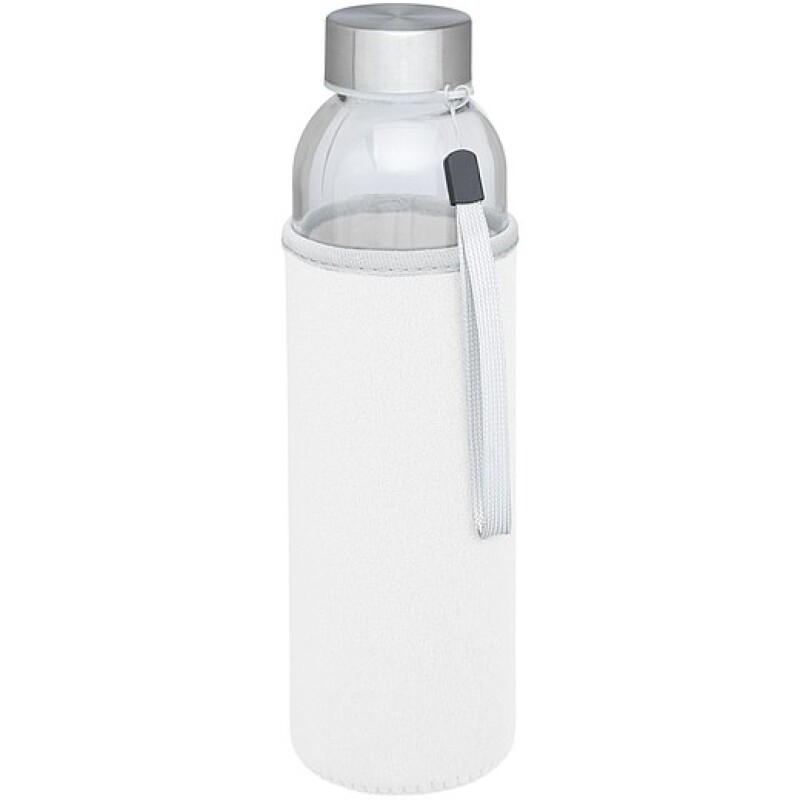 Skleněná láhev na pití, 500ml, s neoprenovým obalem, bílá