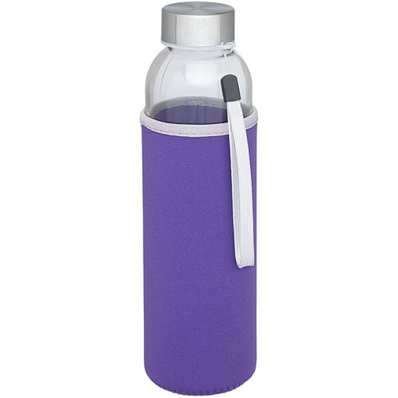 Skleněná láhev na pití, 500ml, s neoprenovým obalem, fialová