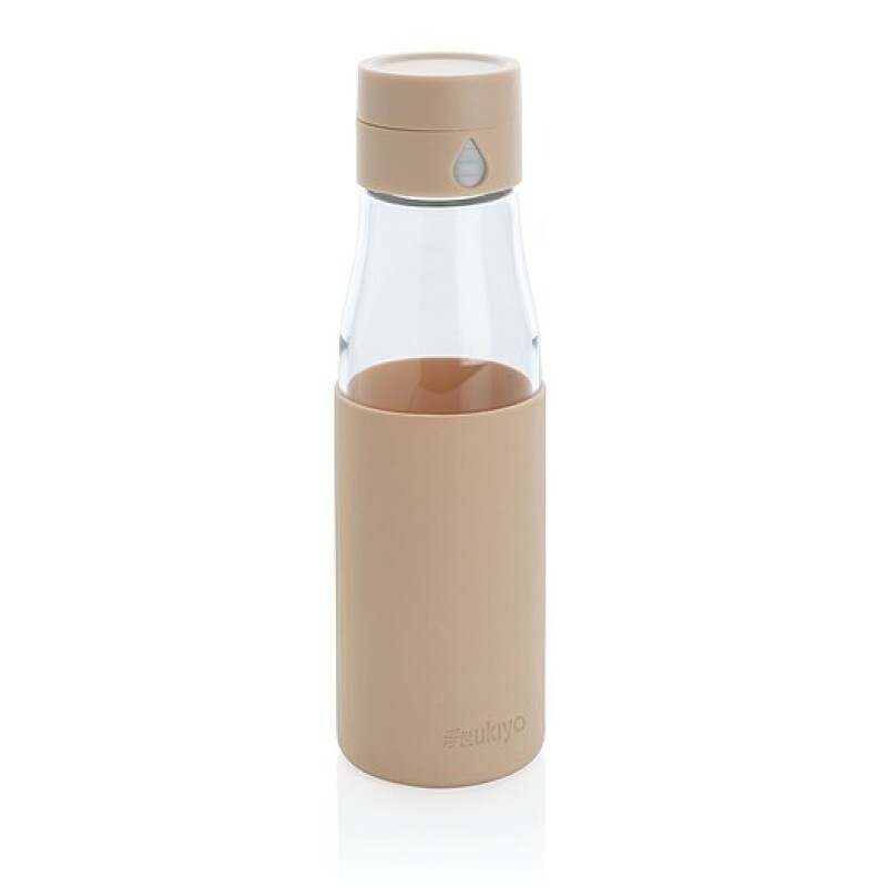Skleněná láhev na pití 600ml se silikonovým obalem, hnědá