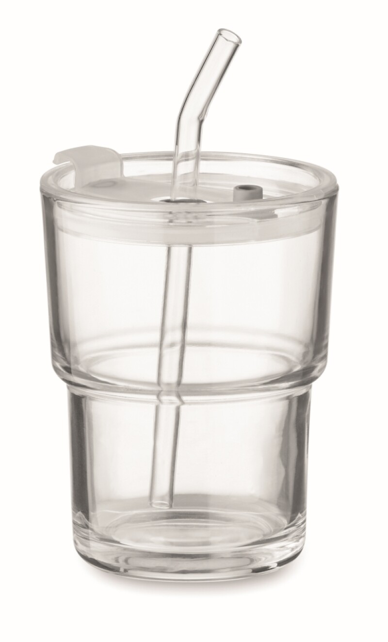 Skleněný kelímek s brčkem 400ml, transparentní