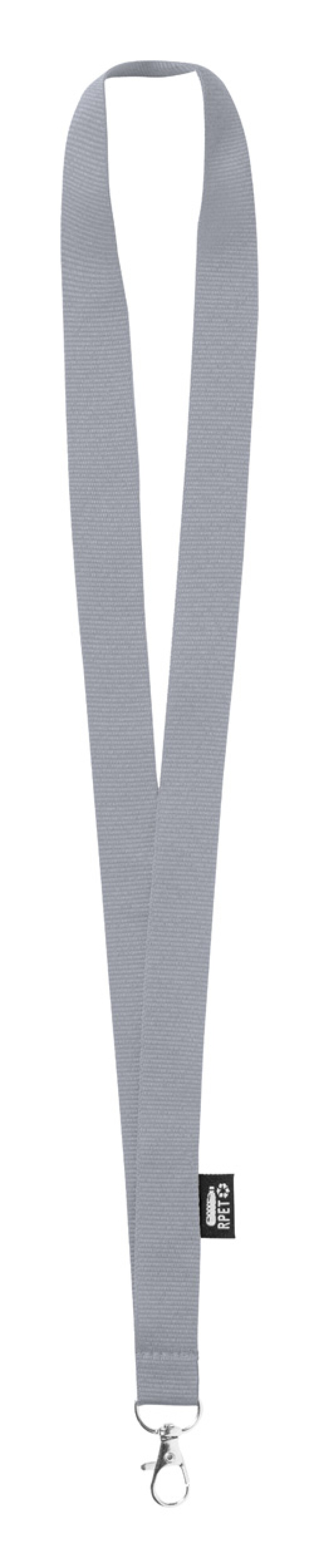 Šňůrka na krk z RPET, šíře 2cm, s karabinou, šedá