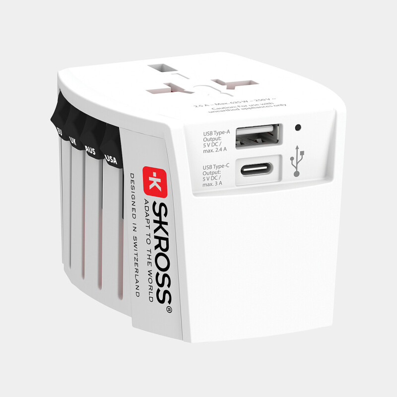 Světový cestovní adaptér MUV 2-pólový s USB A a C, bílá