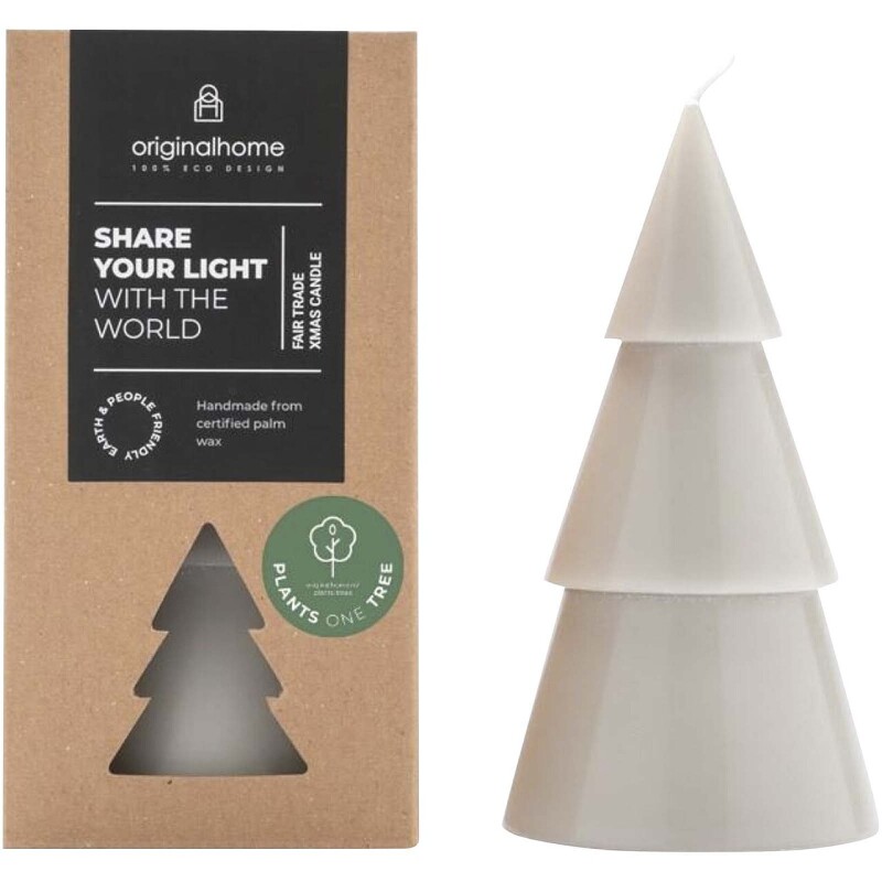Svíčka ve tvaru vánočního stromku s vůní matcha – velká, světle šedá
