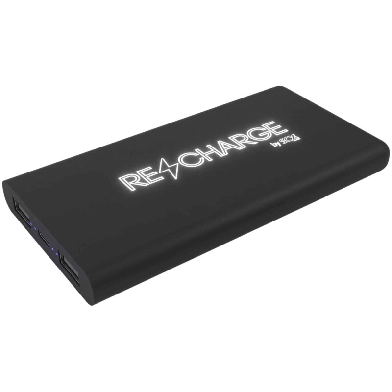 Svítící pogumovaná bezdrátová powerbanka o kapacitě 10 000 mAh, černá