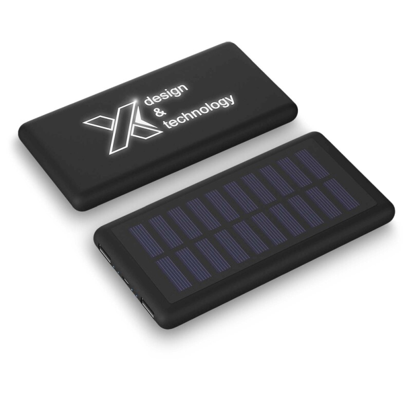 Svítící solární powerbanka 8000 mAh, černá