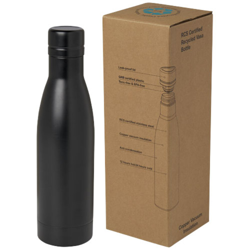 Termo láhev na pití, 500ml, z recyklované nerezové oceli, černá
