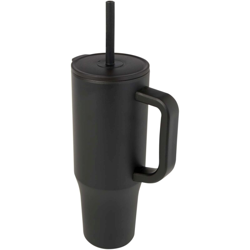 Termohrnek se silikonovým brčkem 900ml, černá