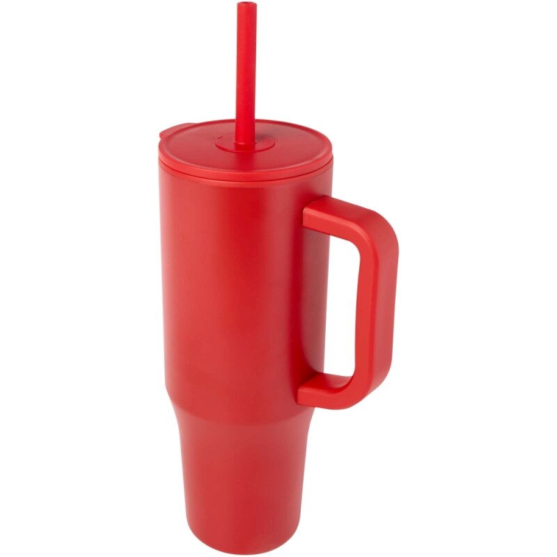 Termohrnek se silikonovým brčkem 900ml, červená