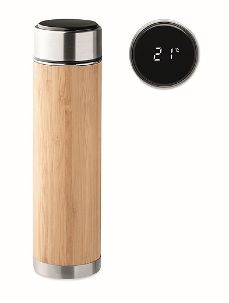 Termoska s teploměrem a bambusovým povrchem, 480ml