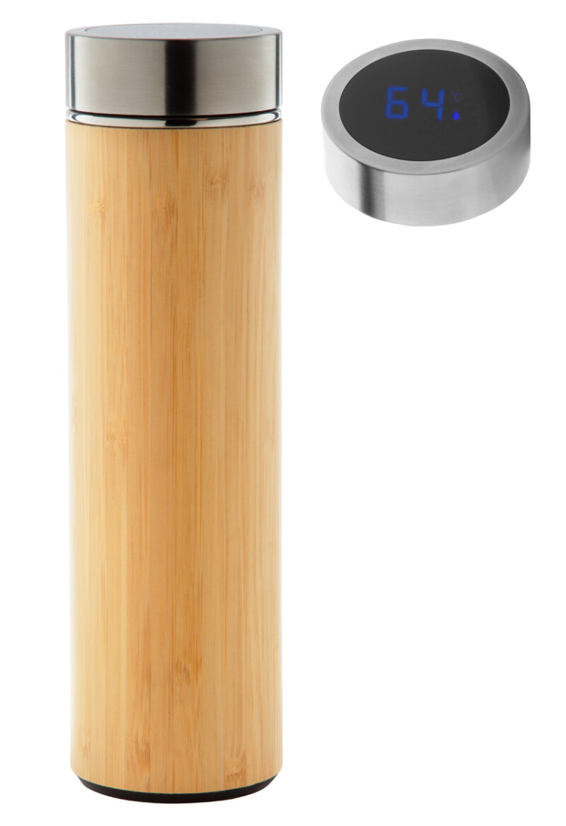 Termoska s teploměrem a bambusovým povrchem, 500ml