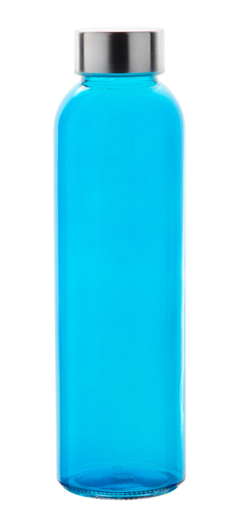 Transparentní láhev na pití, 500ml, s kovovým víčkem, modrá