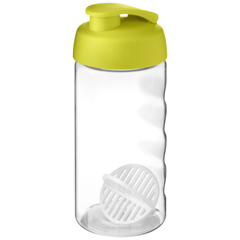 Transparentní láhev na pití 500ml s šejkrovou kuličkou a světle zeleným víčkem