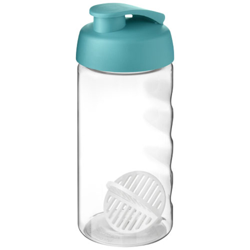 Transparentní láhev na pití 500ml s šejkrovou kuličkou a tyrkysovým víčkem