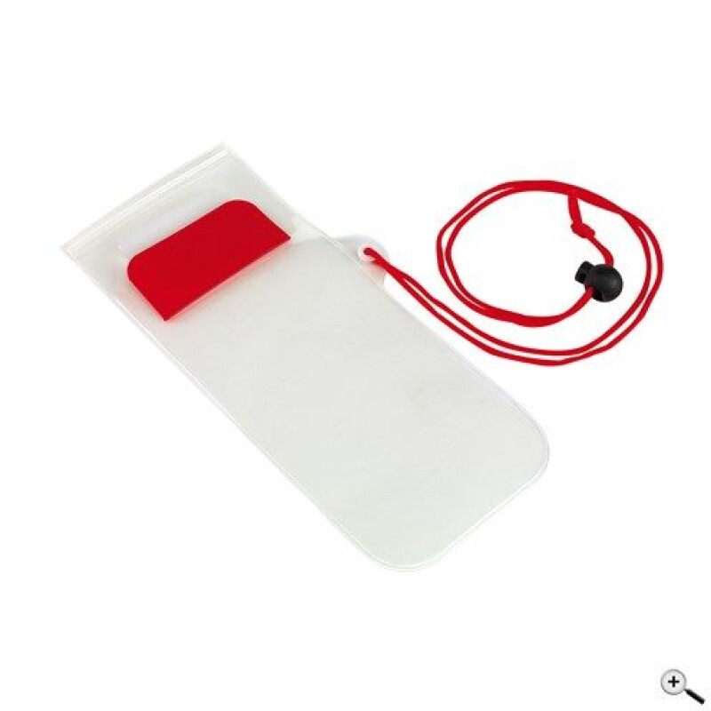 BUMBA Transparentní obal na mobil se šňůrkou na krk, červený