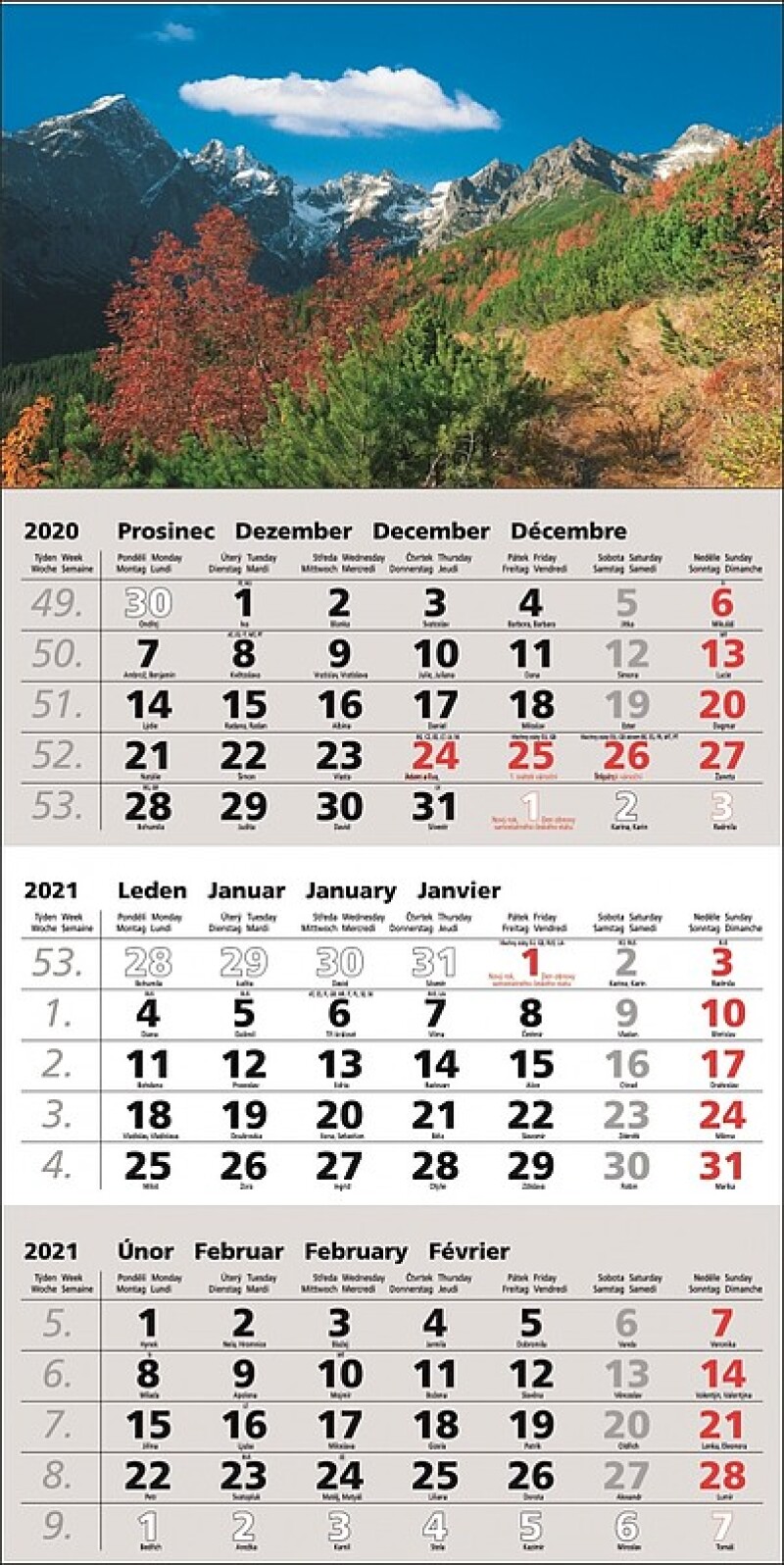 TŘÍMĚSÍČNÍ NÁSTĚNNÝ KALENDÁŘ šedý 2026