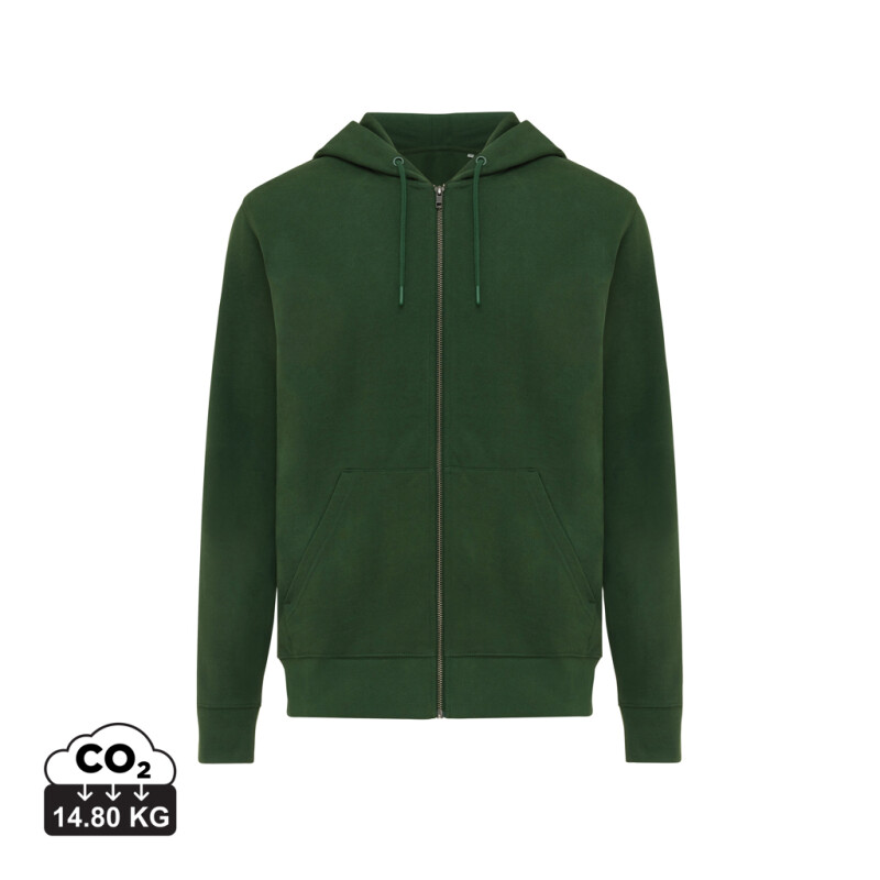 Unisex mikina na zip s kapucí Iqoniq Abisko, tmavě zelená, velikost S