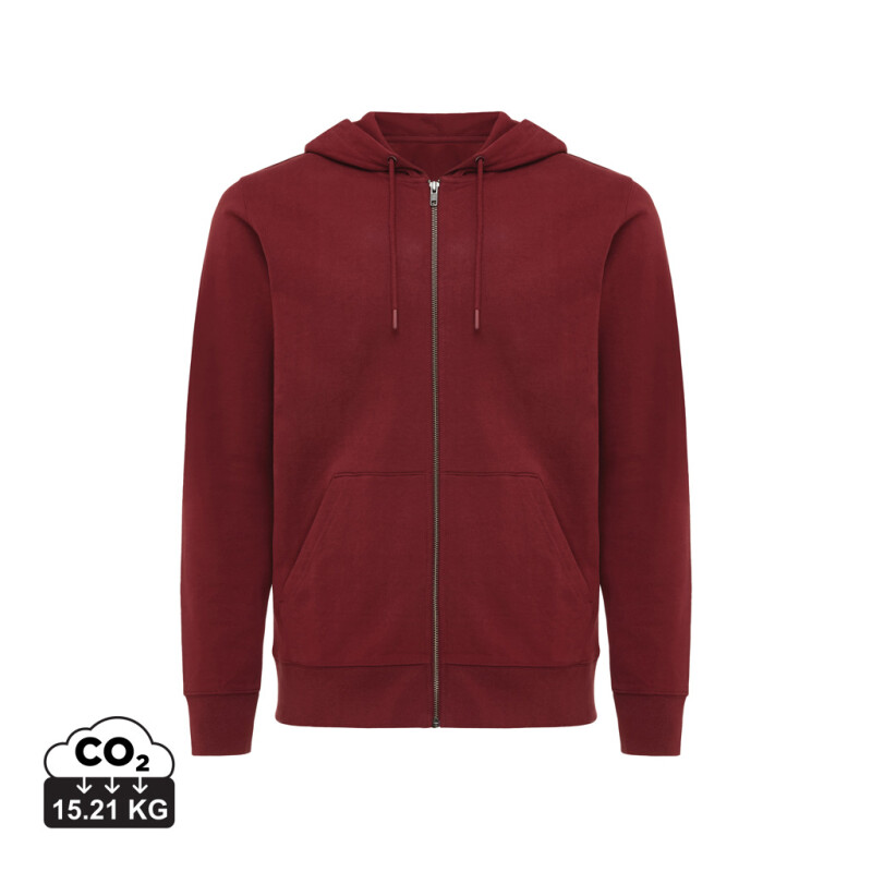 Unisex mikina na zip s kapucí Iqoniq Abisko, vínově červená, velikost S