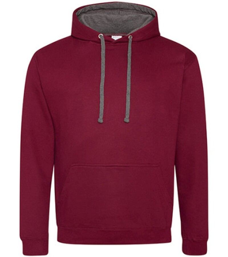 Unisex mikina s kapucí VARSITY HOODIE, vínová/tmavě šedý melír, velikost XS
