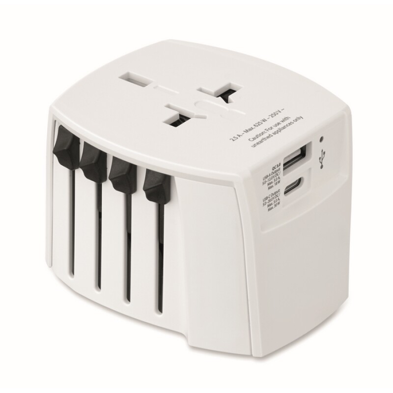 Univerzální 2pólový cestovní adaptér, bílá