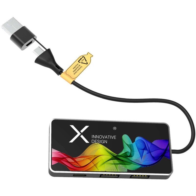 USB hub 8v1 s duálním vstupem a 6 porty, černá