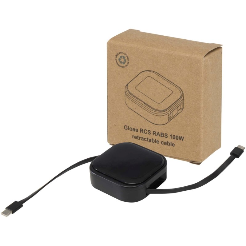 Vysouvací datový a 100W rychlonabíjecí kabel 5 v 1 z recyklovaného materiálu s nářadím na smartphone, černá