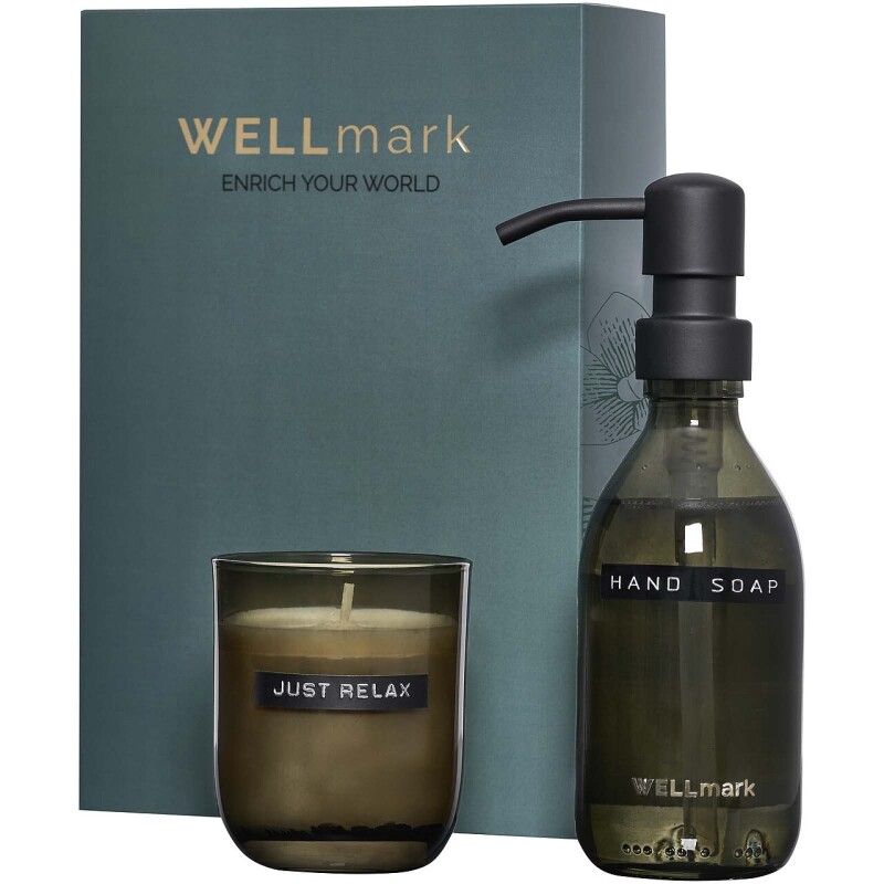 Wellmark Sada dávkovače mýdla 250 ml a svíčky 150 g, černá