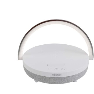 10W Bluetooth reproduktor 4v1 s LED světlem a základnou pro bezdrátové nabíjení, bílá