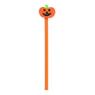 Oranžová ceruzka Halloween s gumou v tvare tekvice