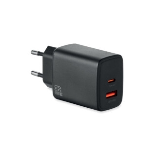 Sieťový EU adaptér/nabíjačka s rýchlonabíjaním 65W, USB-A a Type-C, čierna