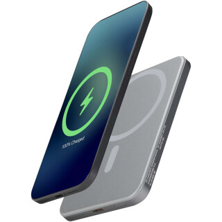Prenosná nabíjačka Avis 5000 mAh Rcs z recyklovaného hliníka so šedou magnetickou povrchovou úpravou