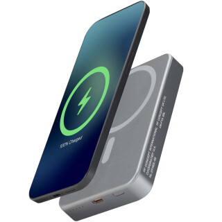 Magnetická powerbanka Avis 10 000 mAh z recyklovaného hliníku, šedá