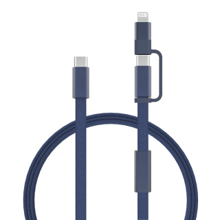 Rýchlonabíjací kábel Arc 2v1 z Rcs 60W 120 cm, svetlomodrý