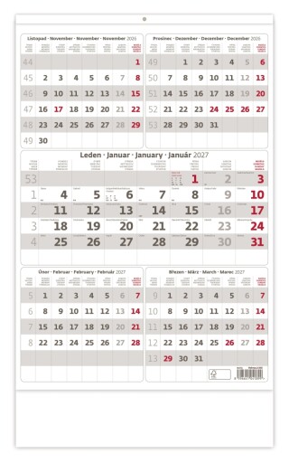 Nástěnný kalendář pětiměsíční šedý 2027