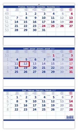 Tříměsíční skládaný kalendář modrý 2027