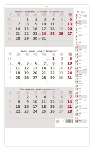 Tříměsíční šedý kalendář s poznámkami 2027