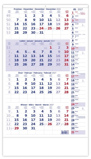 Čtyřměsíční modrý kalendář s poznámkami 2027