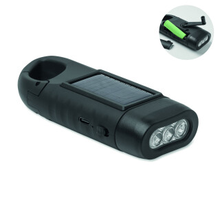 Solárna LED baterka s dynamom, čierna