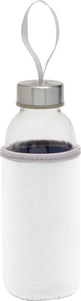 Skleněná láhev na pití s neoprenovým obalem, 450ml, bílá