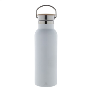 Biela termoska z recyklovanej nerezovej ocele s bambusovým viečkom - 500 ml