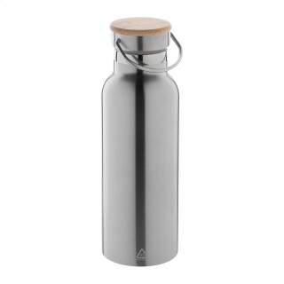 Termoska strieborná 500 ml z recyklovanej ocele s bambusovým viečkom