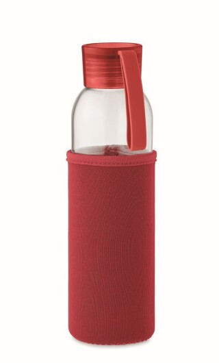 Láhev na pití z recyklovaného skla, neoprenový rukáv, 500ml, červená