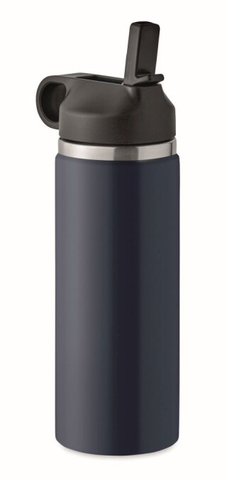 Dvoustěnná láhev na pití z recyklované nerezové oceli s integrovaným brčkem, 500ml, tmavě modrá